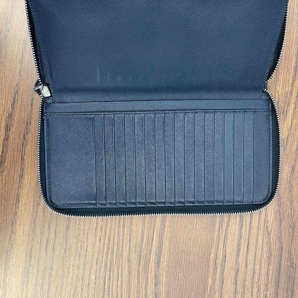 Prada Navy Saffiano Leather Long Travel Organizer Wallet - Preowned